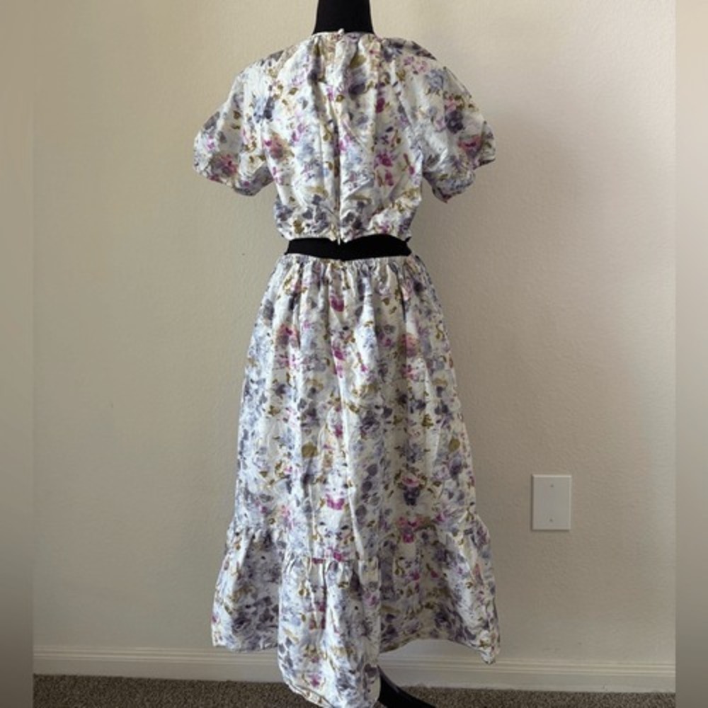 J. Crew Floral Cutout Maxi Dress Sz 10 Open Back Cottagecore Garden Peasant - Picture 6 of 13